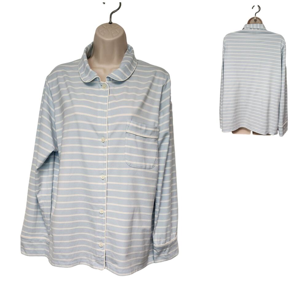 J. Crew Striped Blue/White Long Sleeve Pajama Top Blouse Size Medium